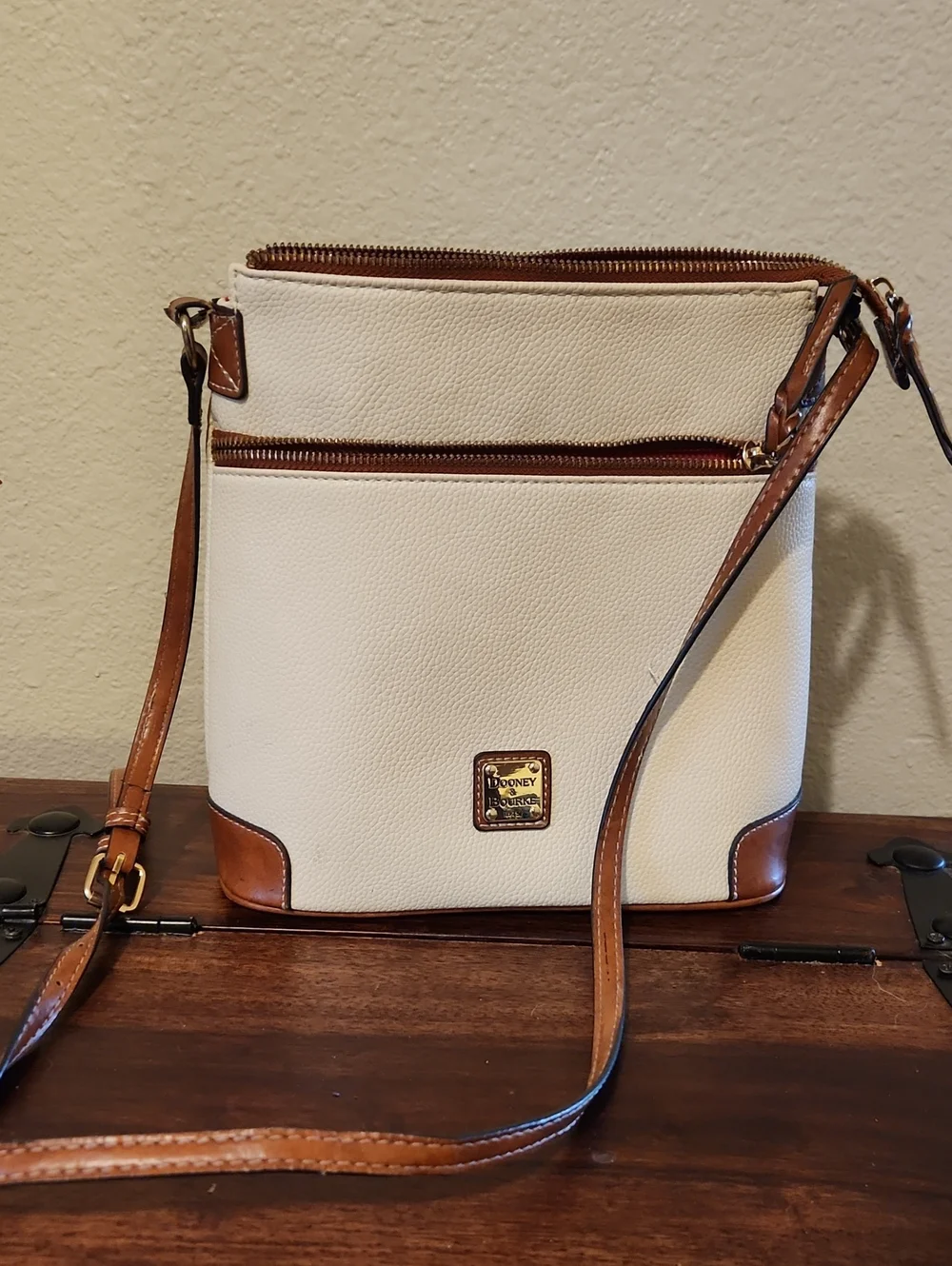 Dooney & Bourke Cream and Brown Leather-Trim Crossbody
